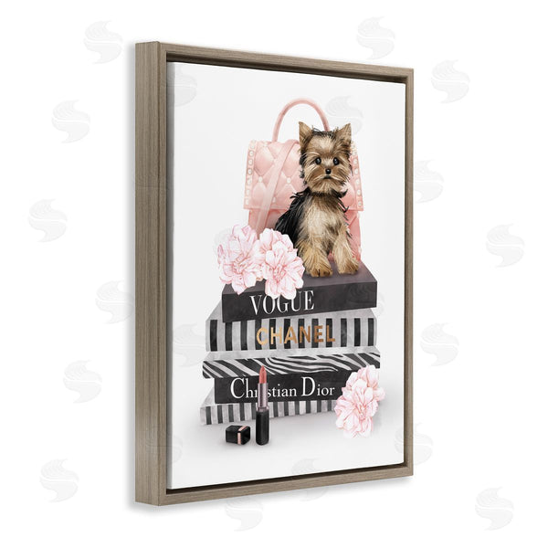 Stupell Industries Ziwei Li | Yorkie Puppy Glam Quilted Purse Fashion Bookstack Wall Art