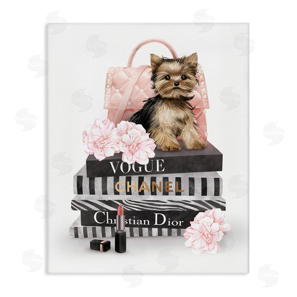 stupell industries Ziwei Li | Yorkie Puppy Glam Quilted Purse Fashion Bookstack Wall Art