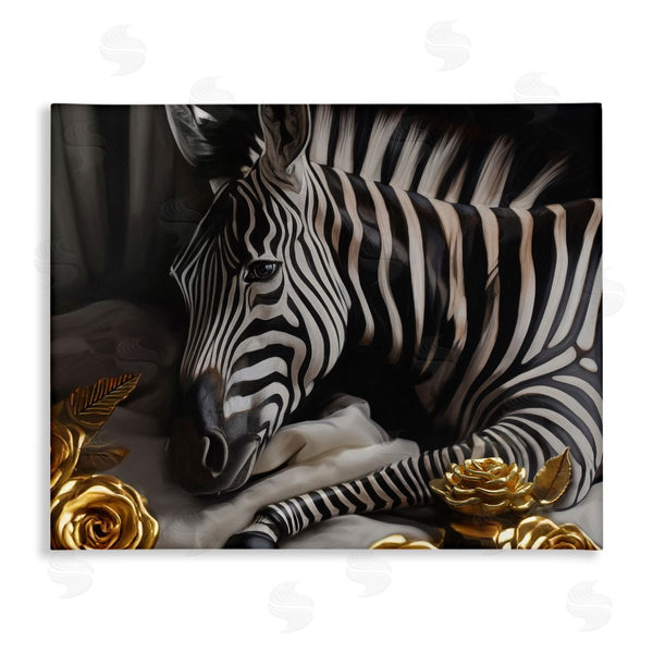 stupell industries Ziwei Li | Zebra with Gold Flowers Wall Art